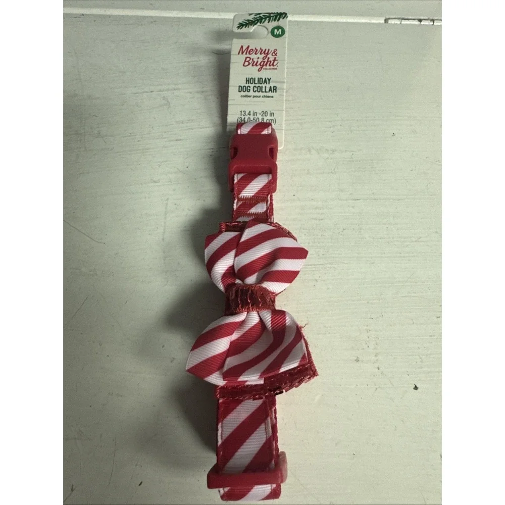 Marry & Bright Holiday Dog Collar Red Strip Candy Cane Size M‎ Medium